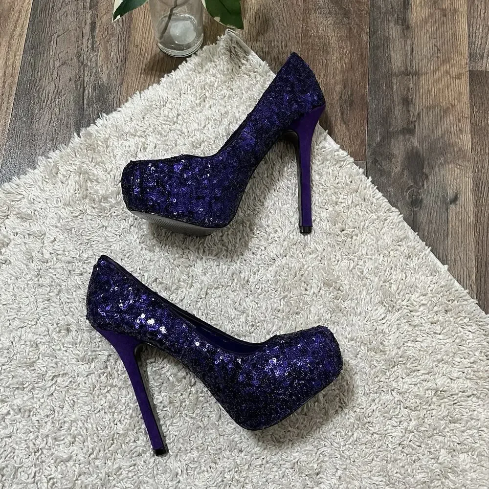 Steve Madden 9 M Vibrant Purple Bold Glam Sequin Bitter Stiletto Heels Pumps